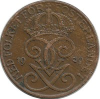 Монета 5 эре.1939 год, Швеция.