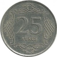 Монета 25 курушей 2018 год, Турция. UNC.  