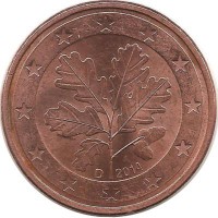 Монета 5 центов. 2014 год (D), Германия. 