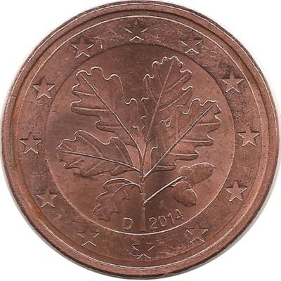 Монета 5 центов. 2014 год (D), Германия. 