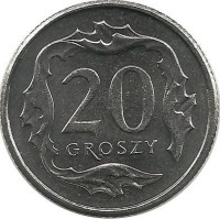 Монета 20 грошей, 2013 год, Польша. UNC.