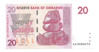 Зимбабве. Банкнота 20 долларов. 2007 год. UNC.  