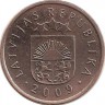 Монета 2 сантима. 2009 год, Латвия.