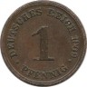 Монета 1 пфенниг. 1909 год (D), Германская империя.