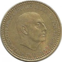 Монета 1 песета, 1966 год. (1972 г.) Испания.