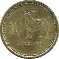 Ангорская коза. Монета 10 лисенте. 1998 год, Лесото. UNC.
