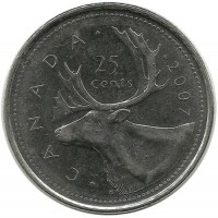 Монета 25 центов (квотер), 2007 год, Канада.