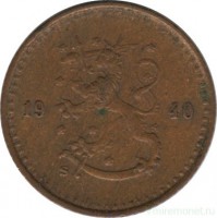 Монета 25 пенни.1940 год, Финляндия (медь).