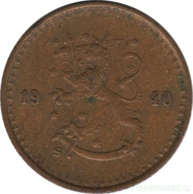 Монета 25 пенни.1940 год, Финляндия (медь).