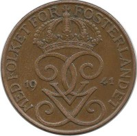 Монета 5 эре.1941 год, Швеция.