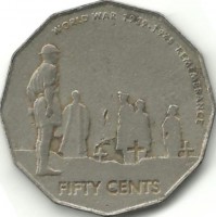 60 лет со дня окончания Второй Мировой войны. Монета 50 центов. 2005 год, Австралия.
