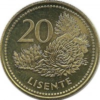 Цветок. Монета 20 лисенте. 1998 год, Лесото. UNC