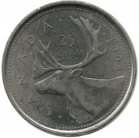 Монета 25 центов (квотер), 2008 год, Канада. 