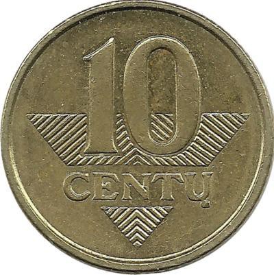 Монета 10 центов, 2008 год, Литва.