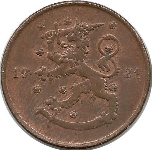 Монета 10 пенни.1921 год, Финляндия.