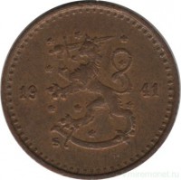 Монета 25 пенни.1941 год, Финляндия (медь).