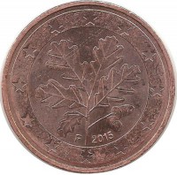 Монета 5 центов. 2015 год (F), Германия.   