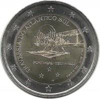 100 лет первого перелета Южной Атлантики Монета 2 евро. 2022 год, Португалия. UNC.