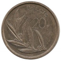 Монета 20 франков.  1981 год, Бельгия.  (Belgie).