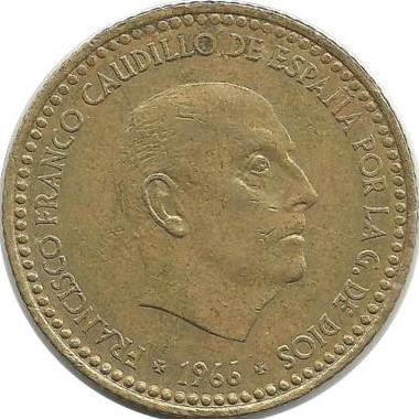 Монета 1 песета, 1966 год. (1974 г.) Испания.