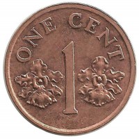 Монета 1 цент. 1993 год, национальный цветок Сингапура Ванда Мисс Джоаквим . Сингапур.