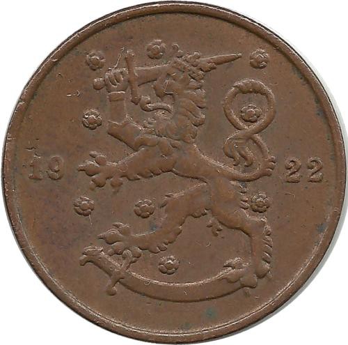 Монета 10 пенни.1922 год, Финляндия.