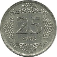 Монета 25 курушей 2014 год, Турция. UNC.
