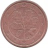 Монета 1 цент. 2002 год (J), Германия.  