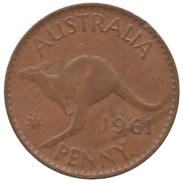Кенгуру. Монета 1 пенни. 1961 год, Австралия.