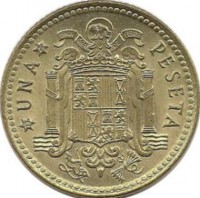 Монета 1 песета, 1975 год. (1976 г.)  Испания.