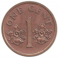 Монета 1 цент. 2001 год, национальный цветок Сингапура Ванда Мисс Джоаквим . Сингапур.