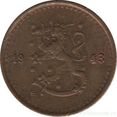 Монета 25 пенни.1943 год, Финляндия (медь).