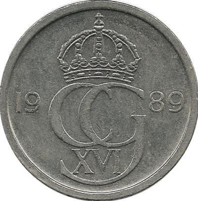 Монета 50 эре. 1989 год, Швеция. (D).