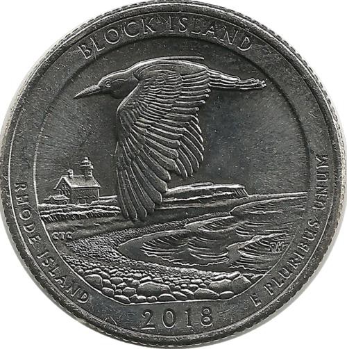Национальное убежище дикой природы острова Блок (Block Island). Монета 25 центов (квотер), (D). 2018 год, США. UNC.