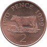 Гернсийская корова. Монета 2 пенса. 1999 год, Гернси. UNC.