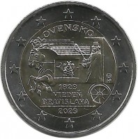 200 лет со дня открытия конной почты. Монета 2 евро. 2023 год, Словакия. UNC.