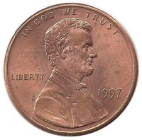 Линкольн. 1 цент 1997г. Филадельфия , CША.