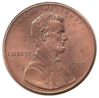 Линкольн. 1 цент 1997г. Филадельфия , CША.