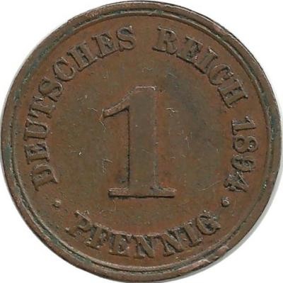 Монета 1 пфенниг 1894 год (А), Германская империя.