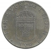 Монета 1 крона. 1983 год, Швеция.