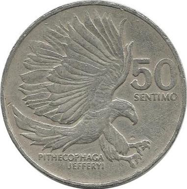  Монета 50 сентимо. 1984 год, Филиппинский орел. Филиппины.