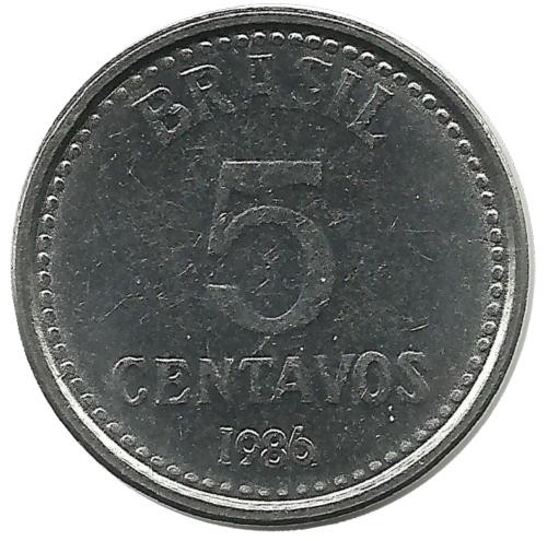 Монета 5 сентаво. 1986 год, Бразилия. UNC.