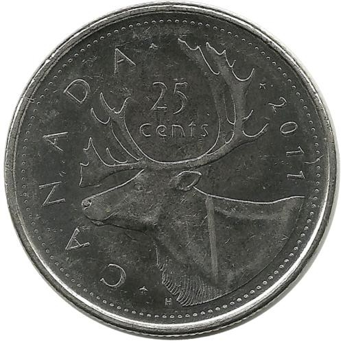 Монета 25 центов (квотер), 2011 год, Канада. 