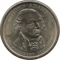 Джон Адамс (1797-1801). 2-й президент США. Монетный двор (D). 1 доллар, 2007 год, США. UNC.