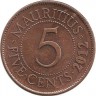 Монета 5 центов, 2012 год, Маврикий. UNC.