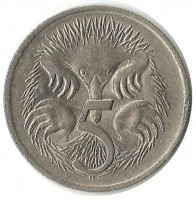 Ехидна.  Монета 5 центов. 1977 год, Австралия.