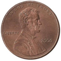 Линкольн. 1 цент 2000г. Филадельфия , CША.