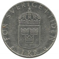 Монета 1 крона. 1984 год, Швеция.