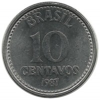 Монета 10 сентаво. 1987 год, Бразилия. UNC.