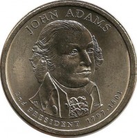 Джон Адамс (1797-1801). 2-й президент США. Монетный двор (P). 1 доллар, 2007 год, США. UNC.